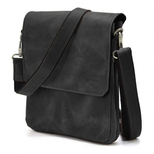 Чоловіча сумка через плече RA-0022-4lx TARWA на 2 відділення шкіра чорна