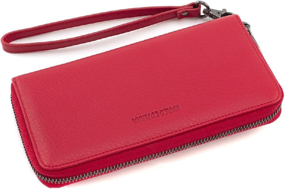 Red Women`s Zip Purse Made of Calfskin Marco Coverna W004 Red