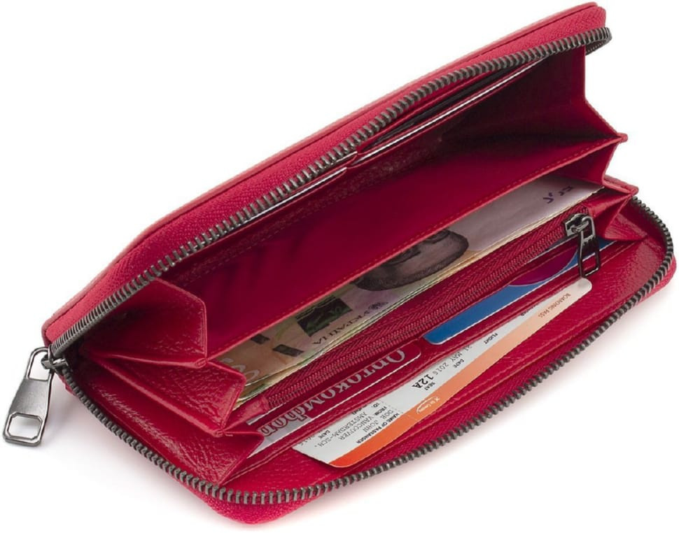 Red Women`s Zip Purse Made of Calfskin Marco Coverna W004 Red