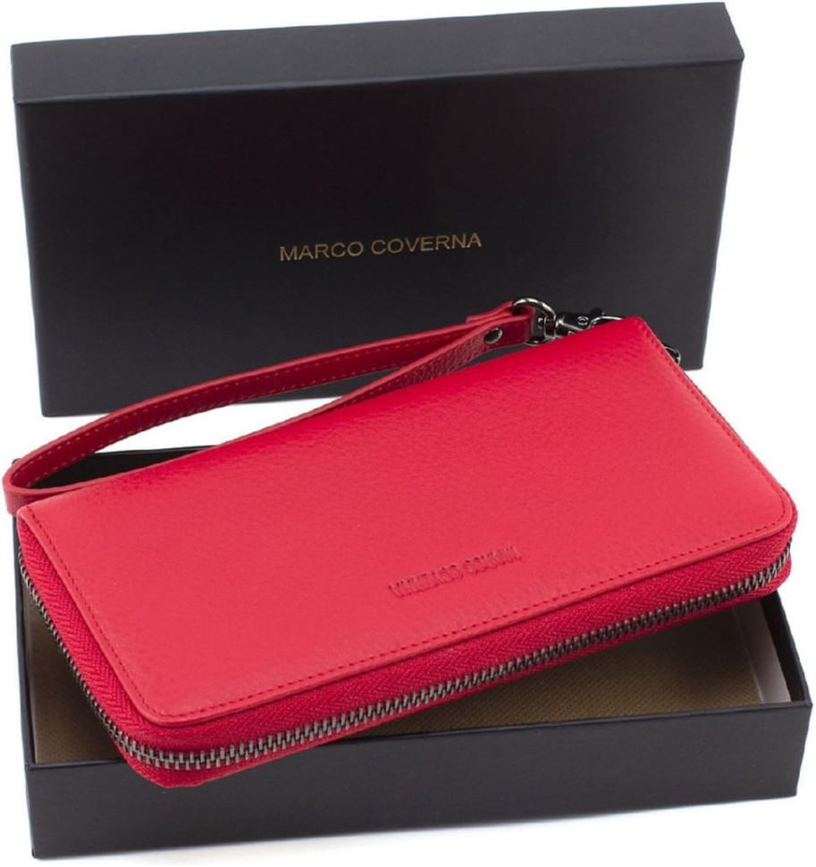 Red Women`s Zip Purse Made of Calfskin Marco Coverna W004 Red