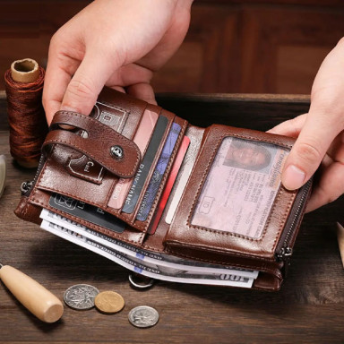 Mens folding wallet cognac with chain TW230B Bull