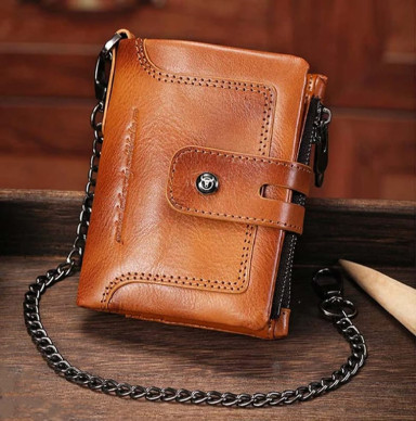 Mens folding wallet cognac with chain TW230B Bull