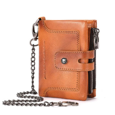 Mens folding wallet cognac with chain TW230B Bull