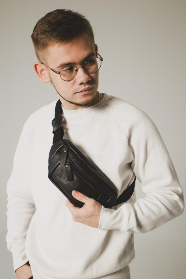 Сумка на пояс з натуральної шкіри флотар SL005 (чорна)