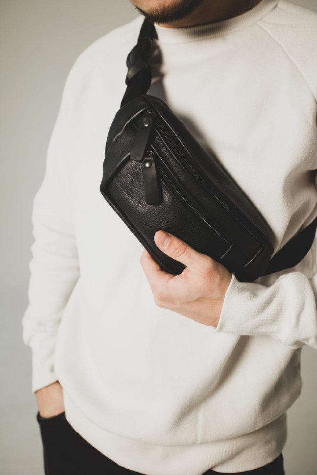 Сумка на пояс з натуральної шкіри флотар SL005 (чорна)