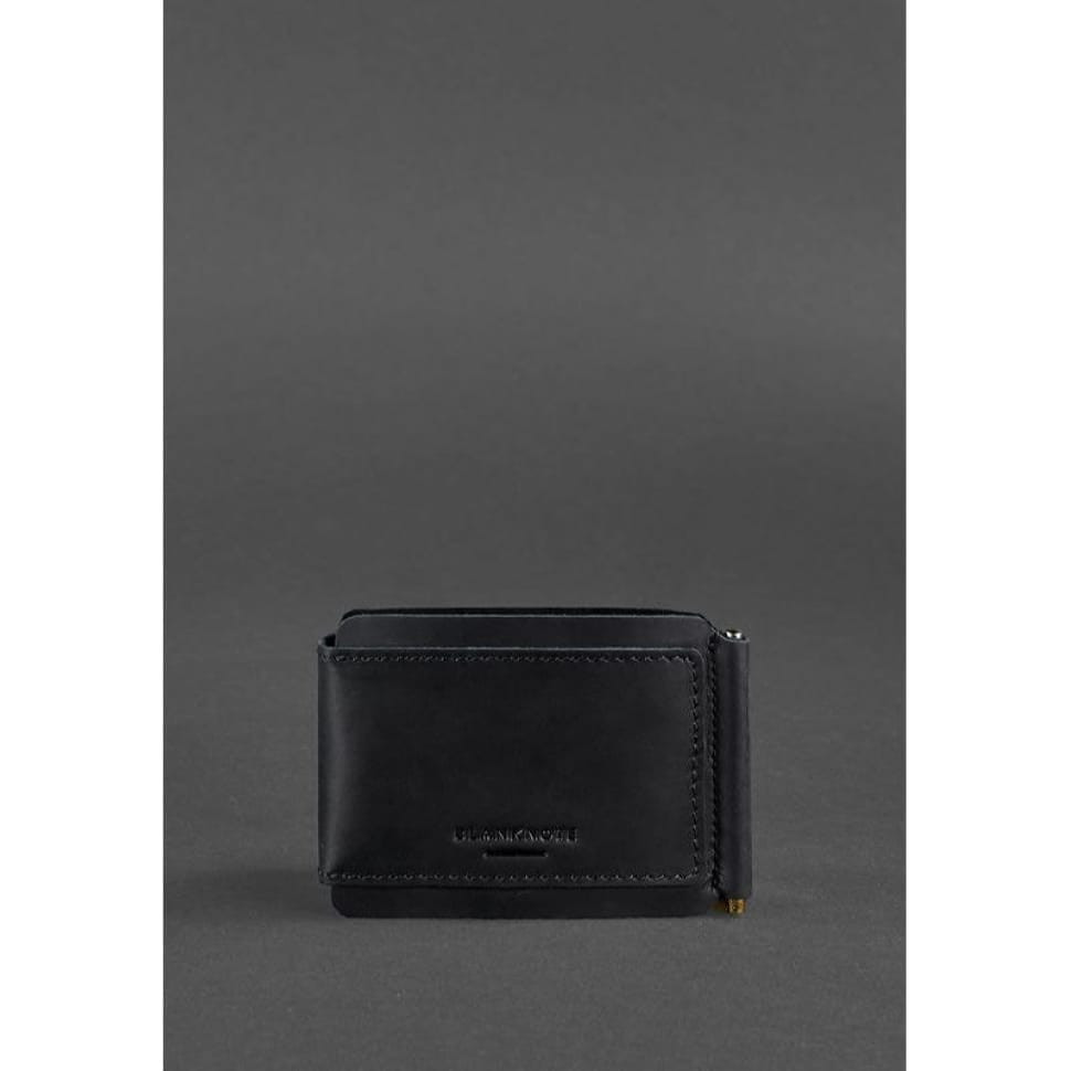 Чоловічий шкіряний чорний портмоне 10.0 затискач для грошей Crazy Horse