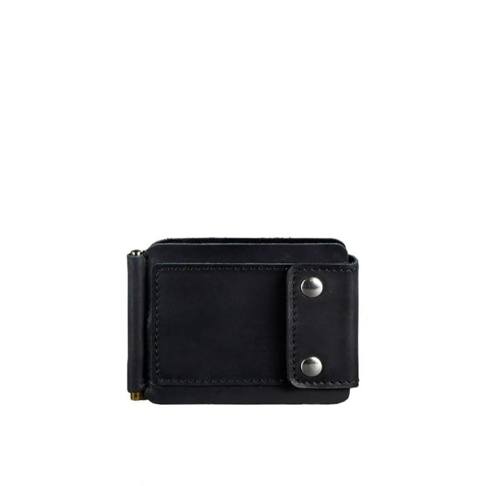 Чоловічий шкіряний чорний портмоне 10.0 затискач для грошей Crazy Horse