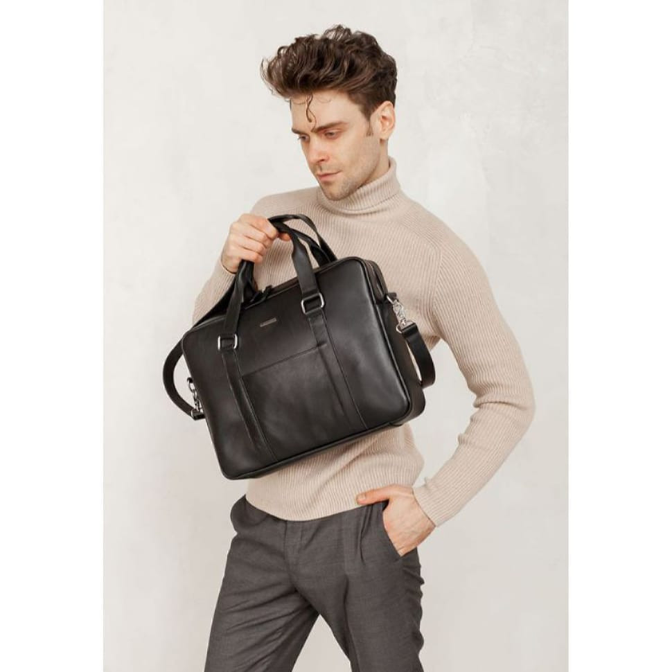 Шкіряна сумка для ноутбука та документів чорна