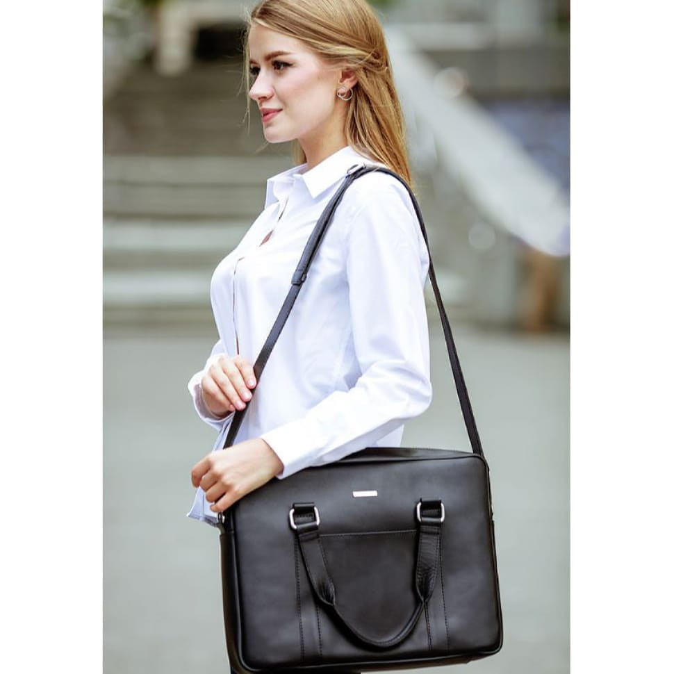 Шкіряна сумка для ноутбука та документів чорна
