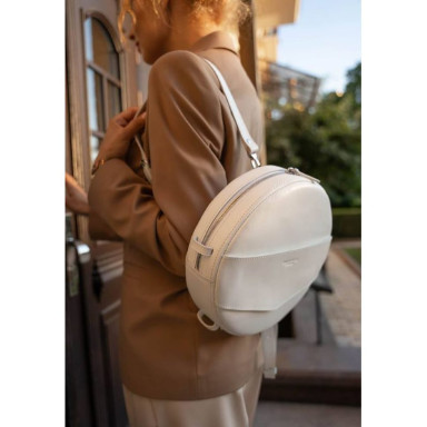 Women's leather round bag-backpack Maxi white