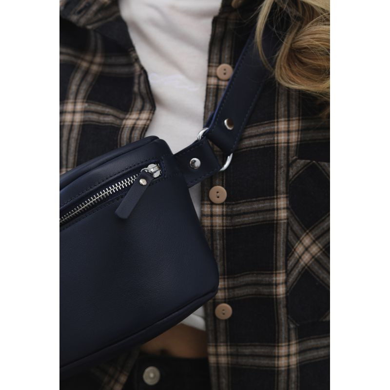 Explorer S Leather Belt Bag in Navy Blue
