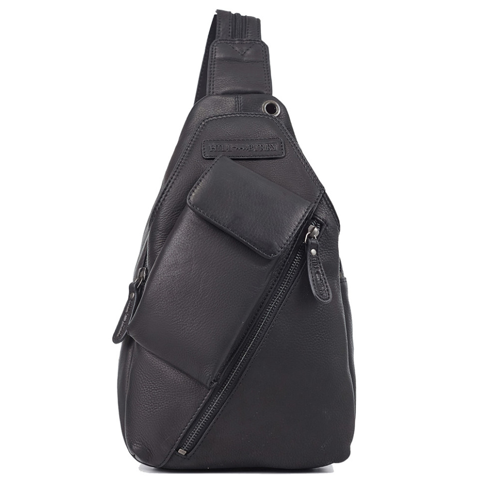 Hill Burry HB15059A Men's Leather Sling Bag with Front Pocket, Black