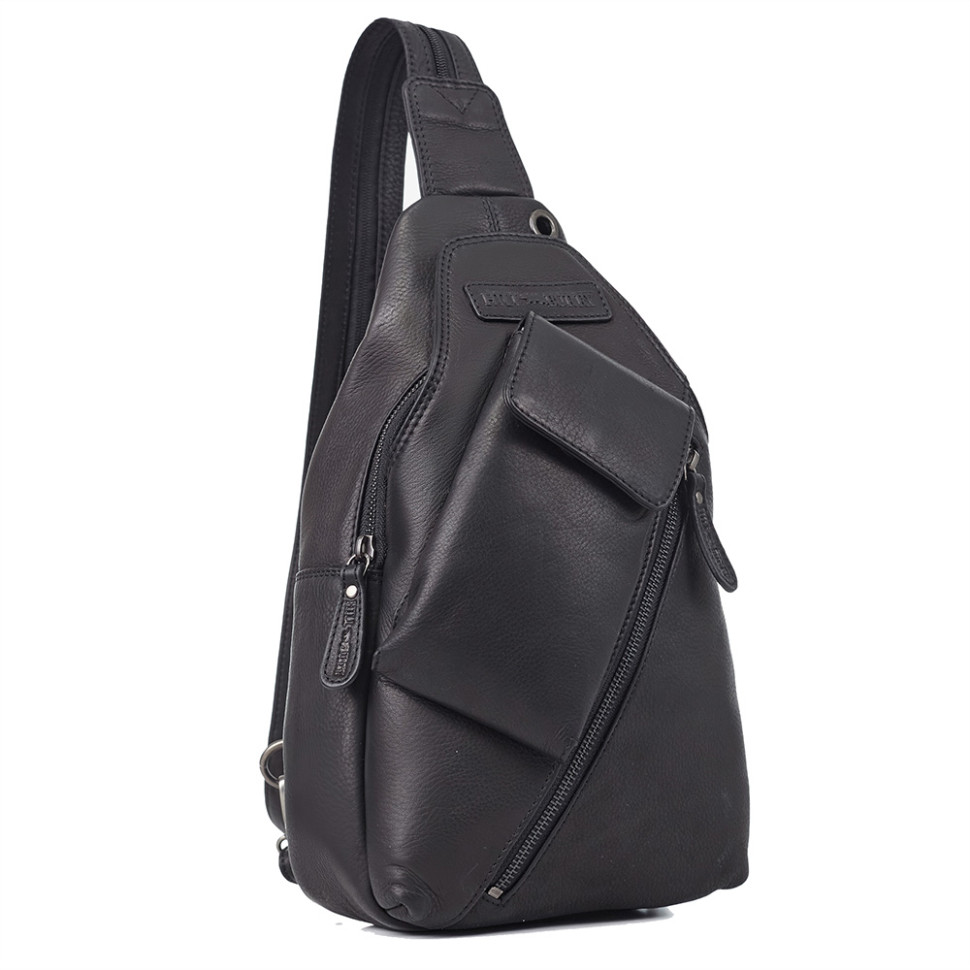 Hill Burry HB15059A Men's Leather Sling Bag with Front Pocket, Black