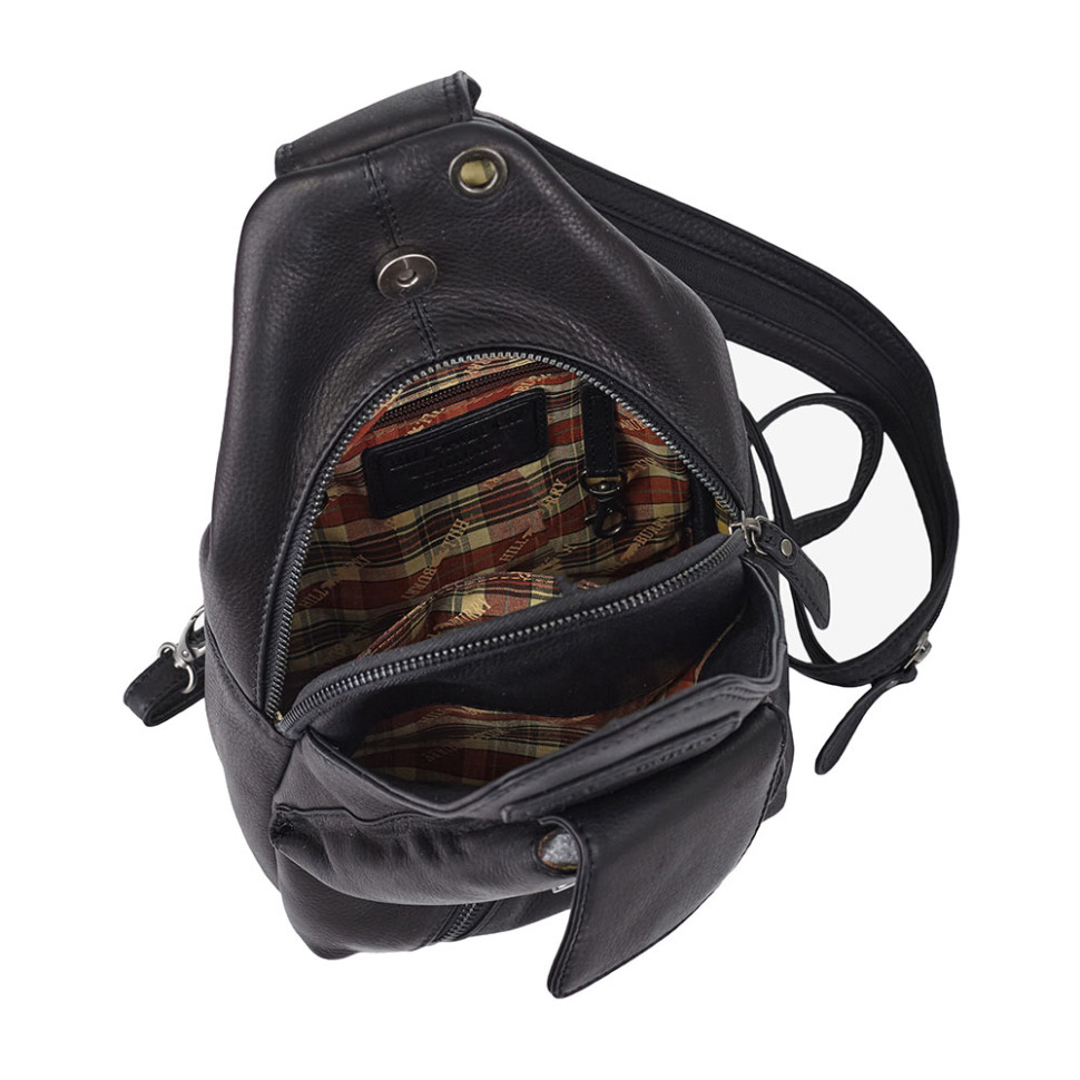 Hill Burry HB15059A Men's Leather Sling Bag with Front Pocket, Black