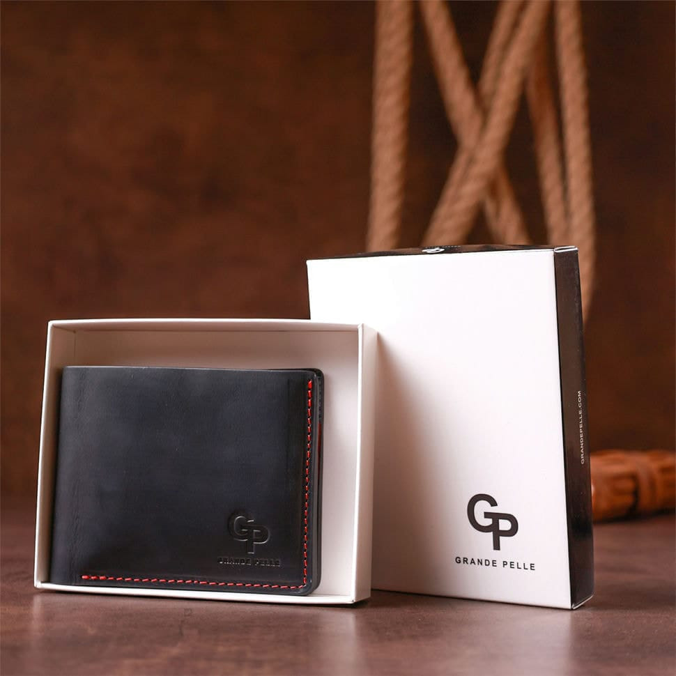 Оригінальна портмоне комбі унісекс на магніті GRANDE PELLE 11207 Чорне