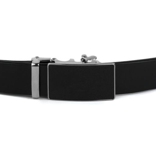 Ремінь чоловічий з сріблястою пряжкою з чорною вставкою Vintage 20328 Чорний