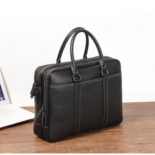 Шкіряна сумка для ноутбука, колір чорний, John McDee, 7348A на два відділення