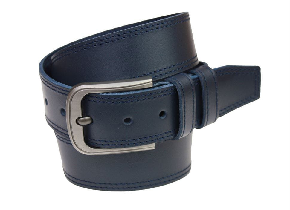 Ремінь чоловічий шкіряний джинсовий подвійна строчка SULLIVAN 112-82 (8) 115-150 см синій