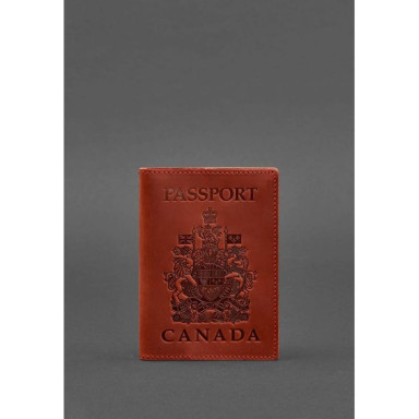Leather passport cover with Canadian coat of arms coral Crazy Horse