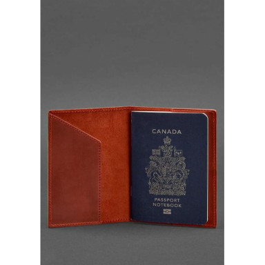 Leather passport cover with Canadian coat of arms coral Crazy Horse