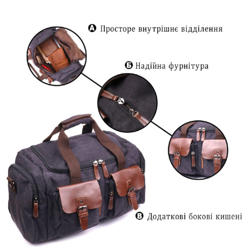 Велика дорожня сумка текстильна 21237 Vintage Чорна