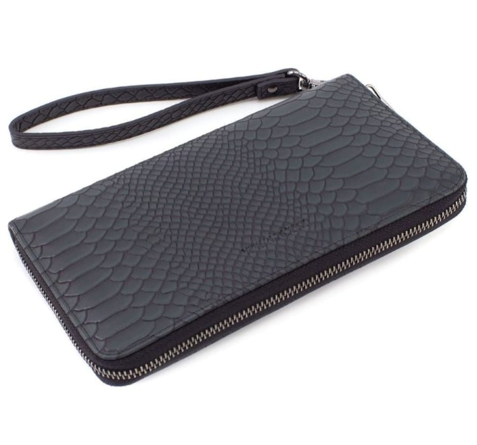 Black leather men`s clutch bag made of reptile skin Marco Coverna 086-5901 Black