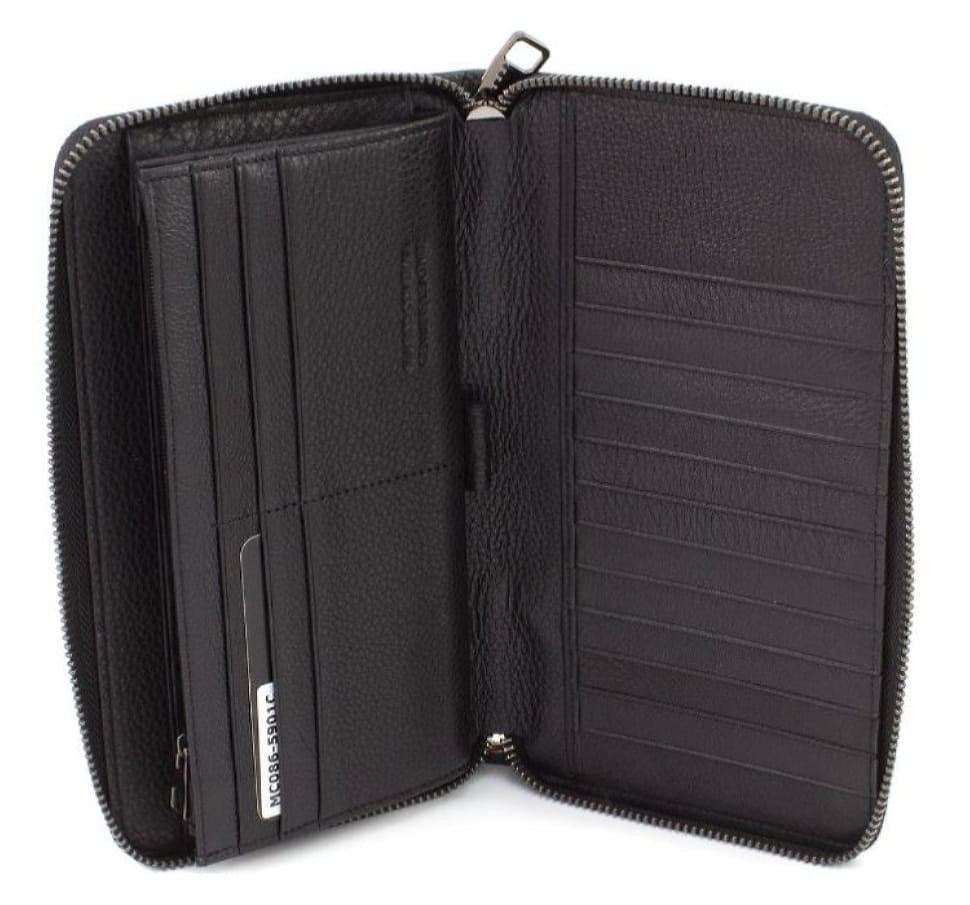 Black leather men`s clutch bag made of reptile skin Marco Coverna 086-5901 Black