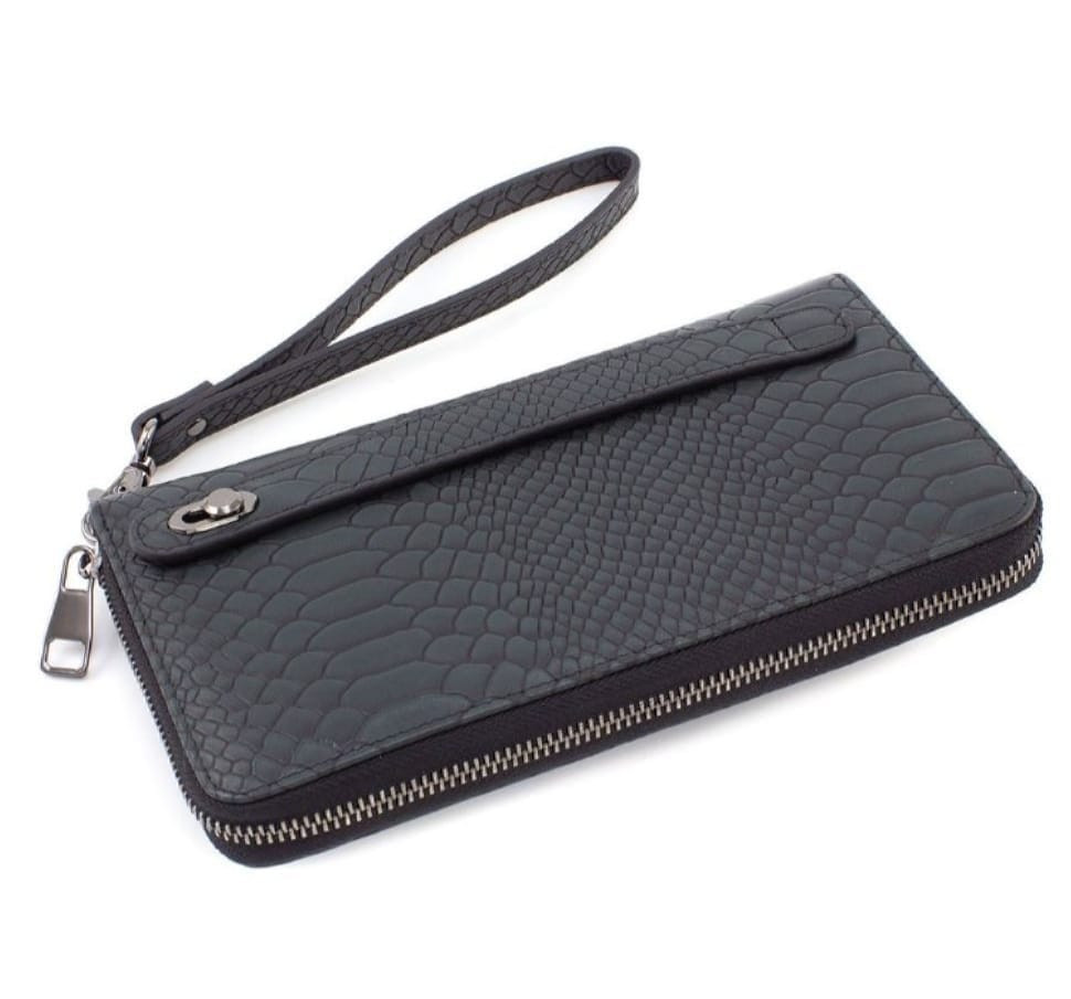 Black leather men`s clutch bag made of reptile skin Marco Coverna 086-5901 Black
