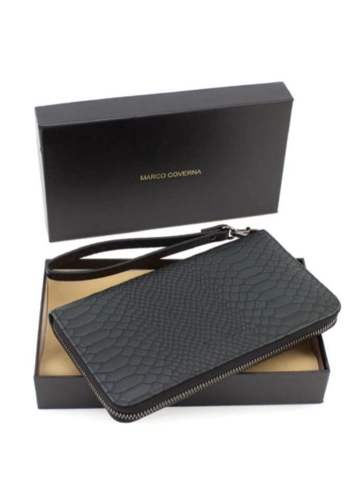 Black leather men`s clutch bag made of reptile skin Marco Coverna 086-5901 Black