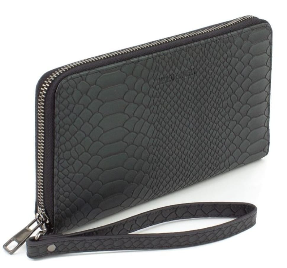 Black leather men`s clutch bag made of reptile skin Marco Coverna 086-5901 Black