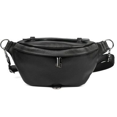 Womens Leather Fanny Pack Belt Bag Limary Lim-061GA Black Nappa