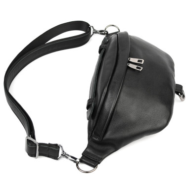 Womens Leather Fanny Pack Belt Bag Limary Lim-061GA Black Nappa