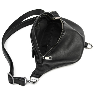 Womens Leather Fanny Pack Belt Bag Limary Lim-061GA Black Nappa
