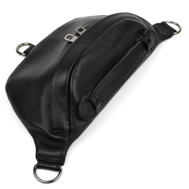 Womens Leather Fanny Pack Belt Bag Limary Lim-061GA Black Nappa