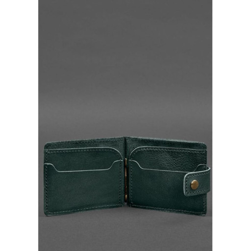 Шкіряне портмоне 13.1 затискач з хлястиком зелений краст