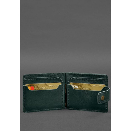 Шкіряне портмоне 13.1 затискач з хлястиком зелений краст