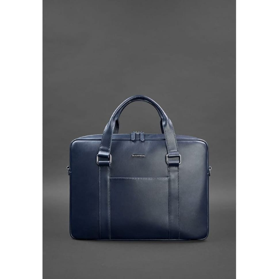 Чоловіча шкіряна сумка для ноутбука та документів темно-синя