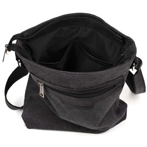 Сумка через плече в комбінації чорний канвас та кінської шкіри RAg-0040-4lx TARWA