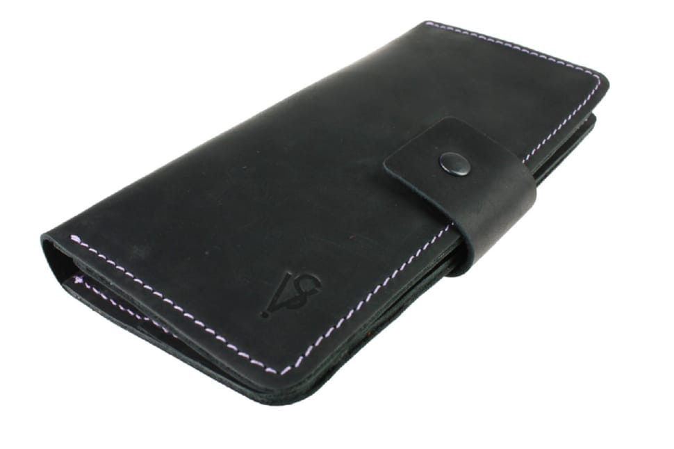Women's large leather wallet SULLIVAN 80244(10) black purple thread