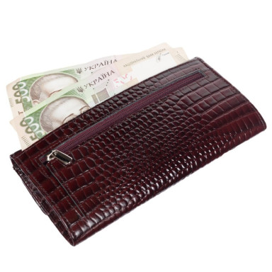 Кошелек женский кожаный Desisan 113-626 бордо кроко лак