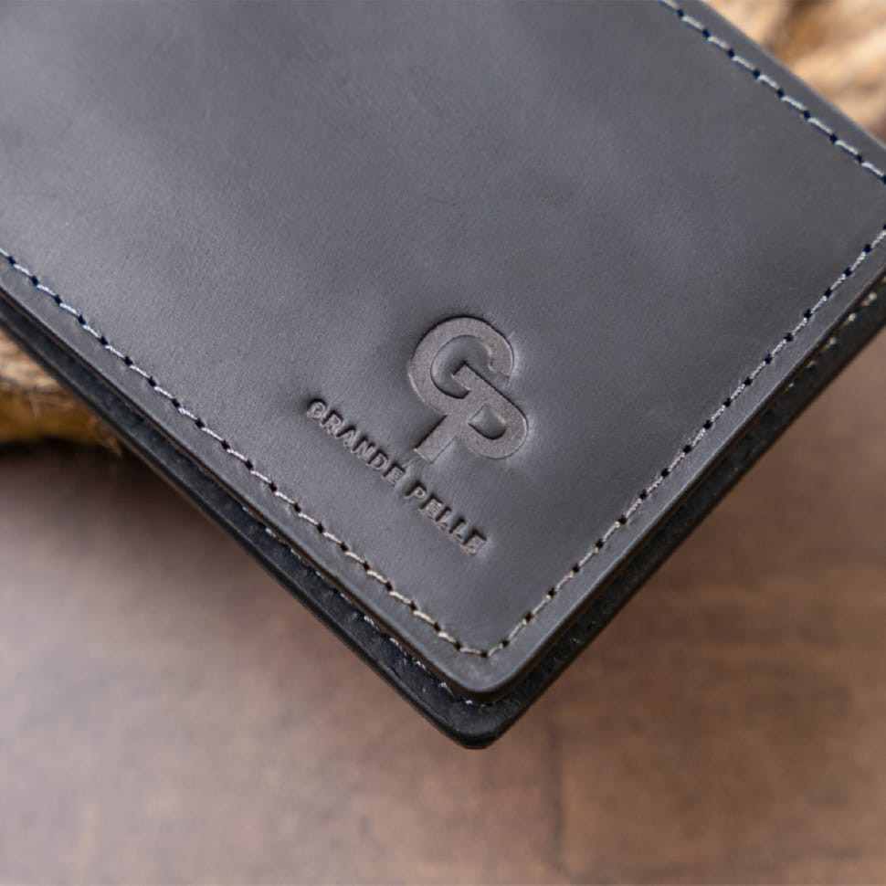 Стильное портмоне с зажимом для денег без застежки винтажное GRANDE PELLE 11296 Черное