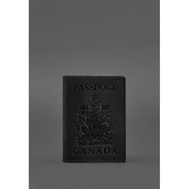 Leather passport cover with Canadian coat of arms black Crazy Horse