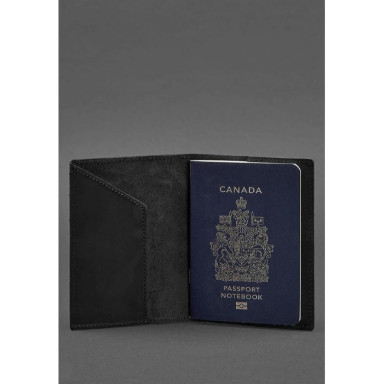 Leather passport cover with Canadian coat of arms black Crazy Horse