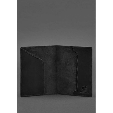 Leather passport cover with Canadian coat of arms black Crazy Horse