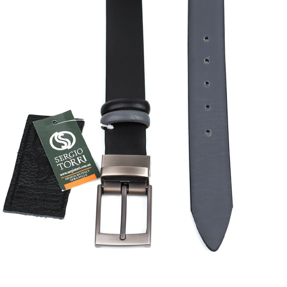Double-sided deer leather belt black\gray Sergio Tori st22764