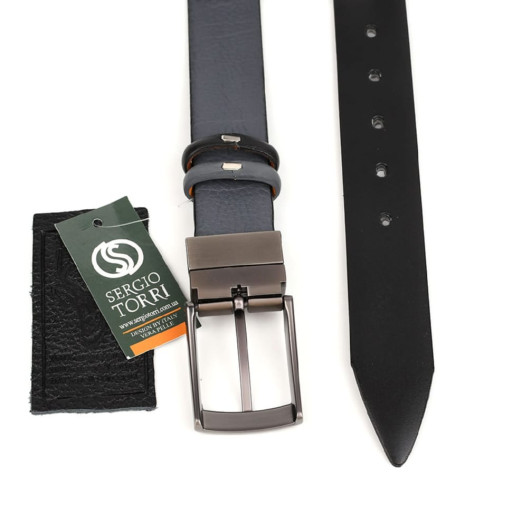 Двосторонній ремінь зі шкіри оленя чорний \ сірий Sergio Tori st22764