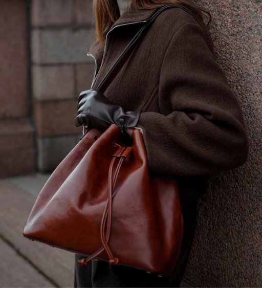 Жіноча шкіряна сумка-відро - Sybil - Коньячно-коричневий колір - Time Resistance 5249001