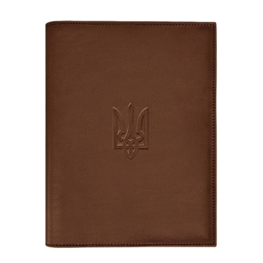 Шкіряна обкладинка для нотаріального реєстру із Тризубом світло-коричнева