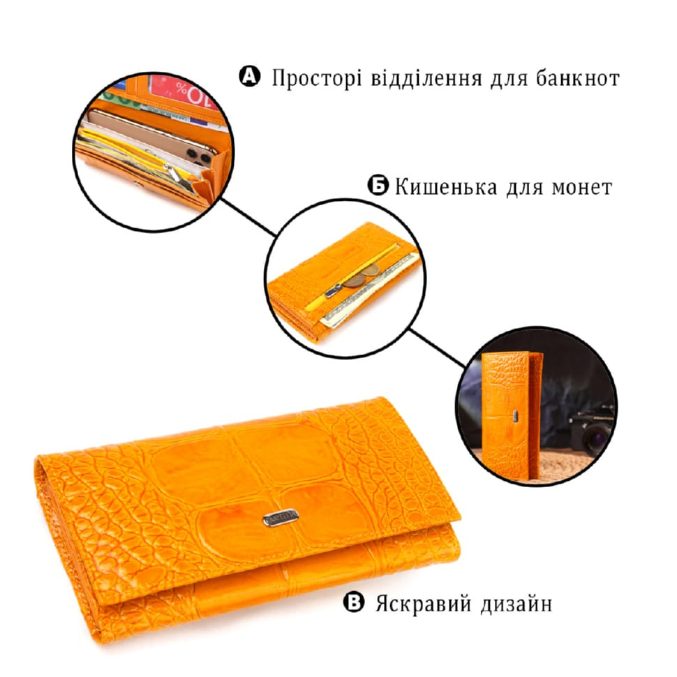 Яркий женский кошелек из натуральной фактурной кожи CANPELLINI 21651 Желтый