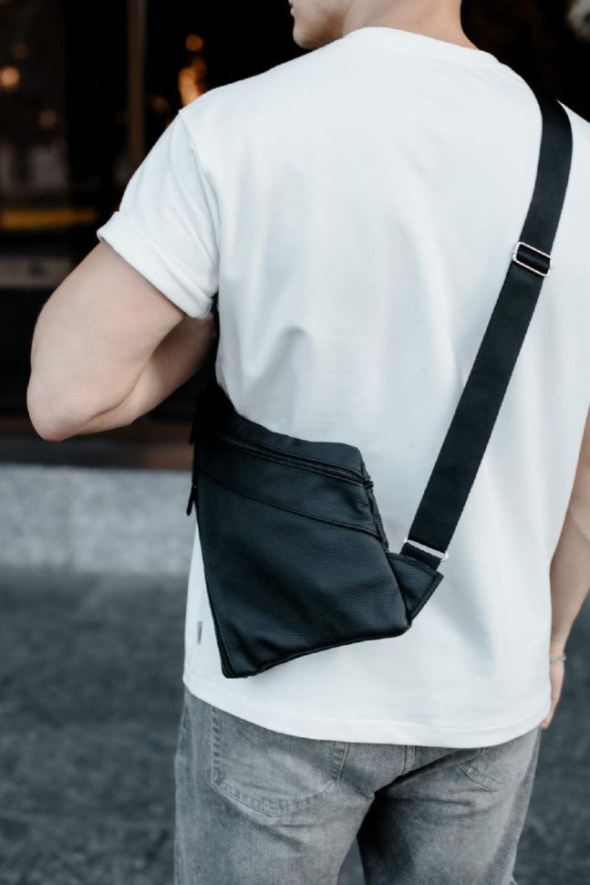 Genuine Leather Sling Bag, Men's Shoulder Bag SL024 (Black)